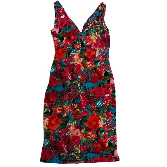 Woman's Lauren Ralph Lauren Floral Faux Wrap Stretch Jersey Dress Size 6 - Picture 3 of 5